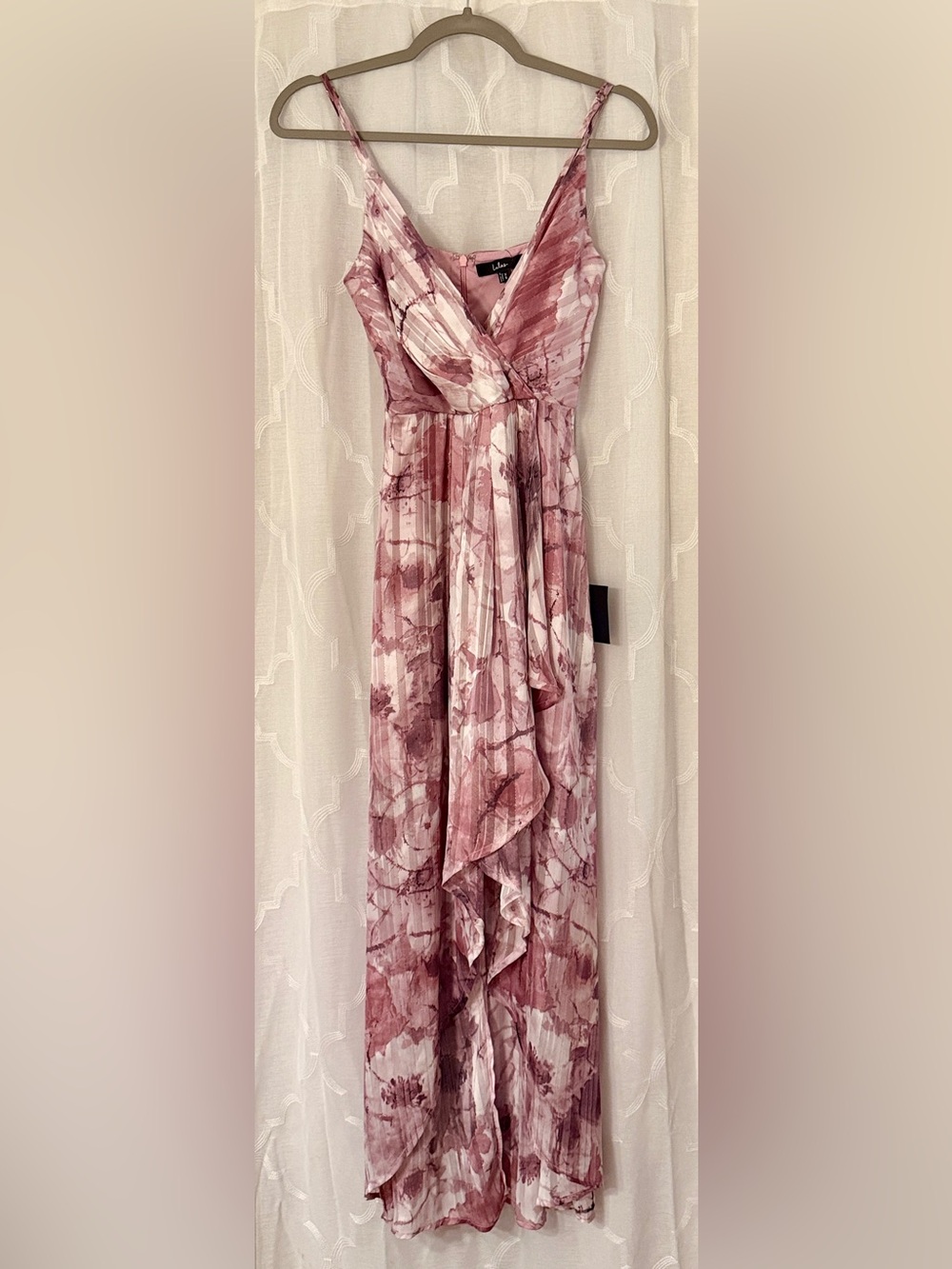 Lulus NWT XS Lilac Mauve Floral Ruffle High Low Maxi Dress